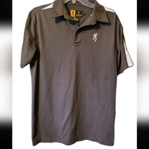 Browning Men's Polo Shirt Dark Brown White Shoulder Stripes